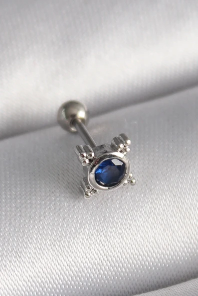 Litae Trend BFS 316L Çelik Gümüş Renk Mavi Zirkon Taşlı Tragus Piercing - 1