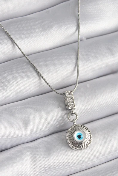 Litae Trend BFS 316L Çelik Gümüş Renk Zirkon Taşlı Nazar Boncuk Model Kadın Kolye ürün görseli