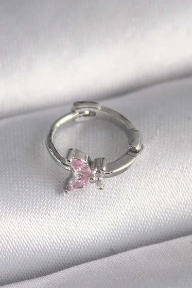 Litae Trend BFS 316L Çelik Gümüş Renk Pembe Zirkon Taşlı Kelebek Model Tragus Piercing - 1