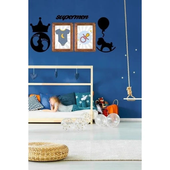Buffer® Deco103 Supermen Dekoratif Duvar Süsü Tablo Aksesuar Ahşap Tasarım Hediye Pano Sticker Seti - 1