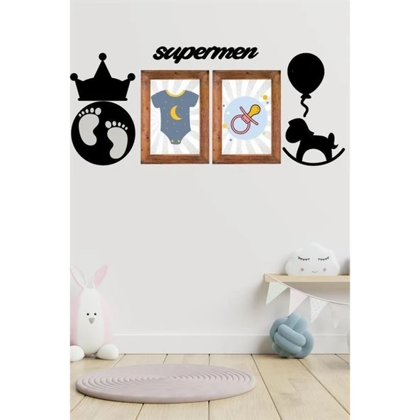 Buffer® Deco103 Supermen Dekoratif Duvar Süsü Tablo Aksesuar Ahşap Tasarım Hediye Pano Sticker Seti - 4
