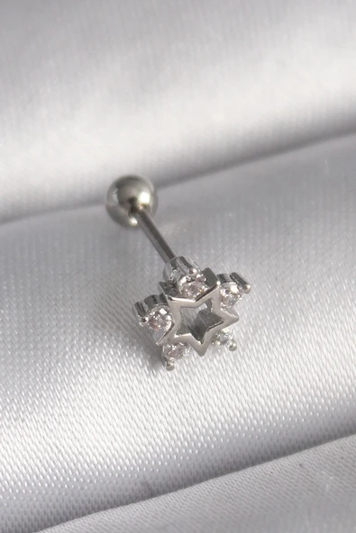 Litae Trend BFS 316L Çelik Gümüş Renk Zirkon Taşlı Yıldız Model Tragus Piercing - 1