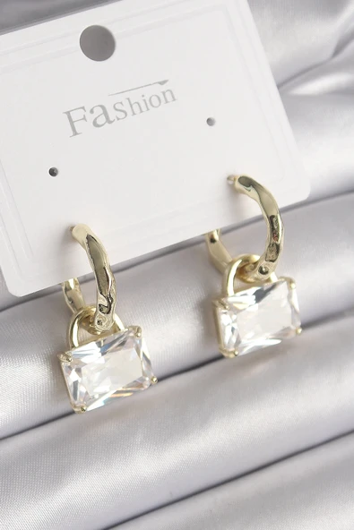 Litae Trend BFS Pirinç Gold Renk Sallantı Zirkon Taşlı Çanta Model Kadın Küpe