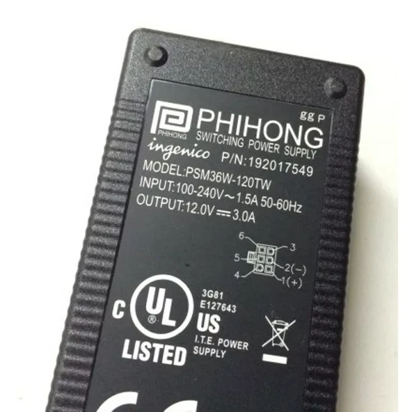 INGENICO PHIHONG PSM36W-120TW Alim 12V 3A P/N 192017549 Switching Power Adapter - Resim 2