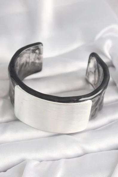 Litae Trend BFS Siyah Mermer Desen Akrilik Plastik Dikdörtgen Plaka Model Vintage Kadın Bilezik - Resim 2