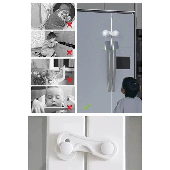 Buffer® Bebek Çocuk Güvenliği Çekmece Ve Dolap İçin Kendiliğinde Yapışkanlı Vidasız Kapak Kilidi - 7