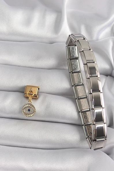 Litae Trend BFS 316L Çelik Gold Renk Sallantı Zirkon Taşlı Göz Model Nomination Charm - 2