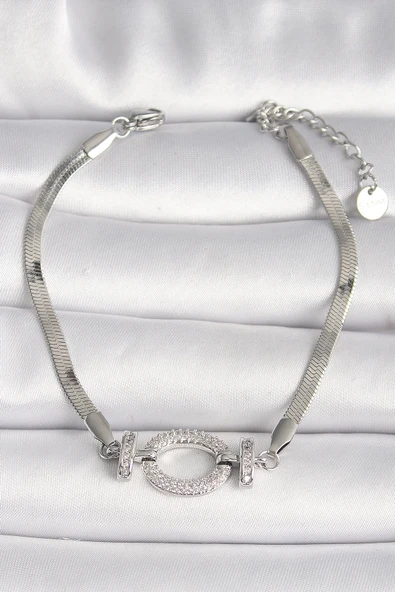 Litae Trend BFS 316L Çelik Gümüş Renk İtalyan Zincir Model Zirkon Taşlı Halka Figür Kadın Bileklik ürün görseli 1