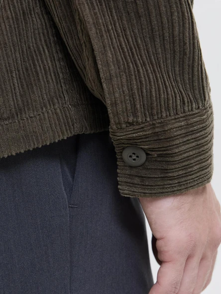 JPRBLUWILL CORDUROY L/S OVERSHIRT SN Olive Olive L - Resim 6