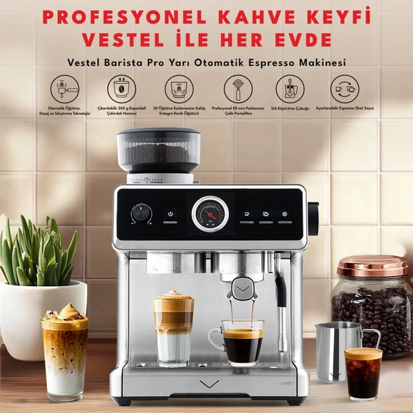 Vestel Barista Pro Yarı Otomatik Espresso Makinesi - Resim 3