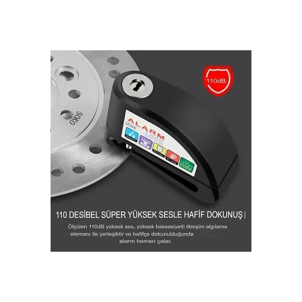 Alarmlı Disk Kilidi Motorsiklet Scooter Bisiklet Sesli Alarm 110 Desibel Yüksek Ses - 6