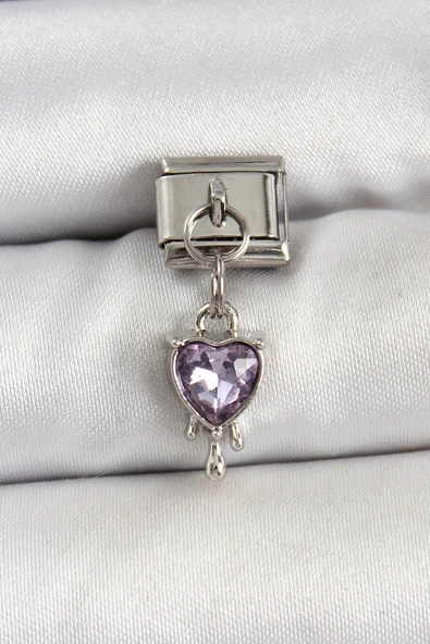 Litae Trend BFS 316L Çelik Gümüş Renk Mor Kalp Model Nomination Charm - 1