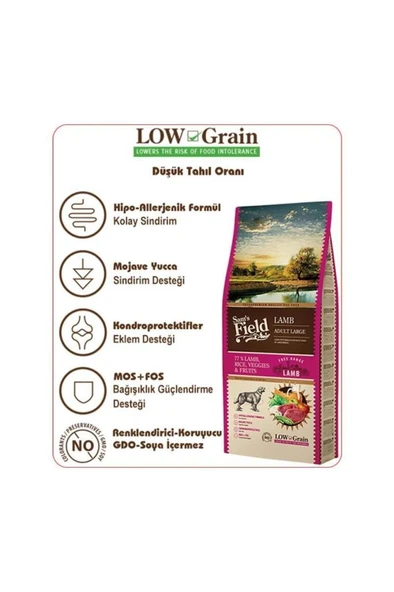 Sam's Field Hypo-allergenic Kuzu Etli Düşük Tahıllı Büyük Irk Yetişkin Köpek Maması 2.5kg - 2