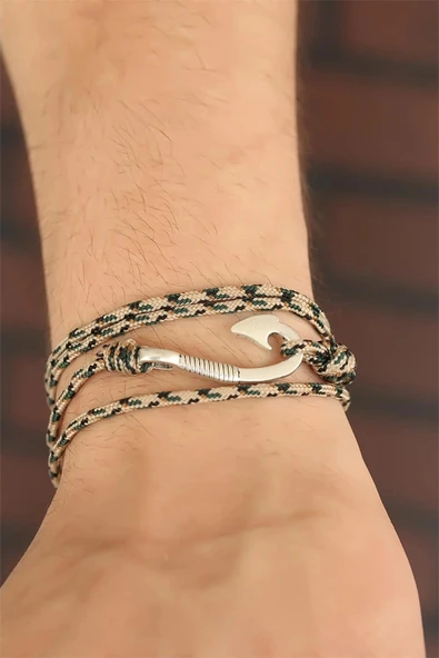 Litae Trend BFS Krem Renk Çizgi Desenli Metal Kancalı Erkek Bileklik - 2