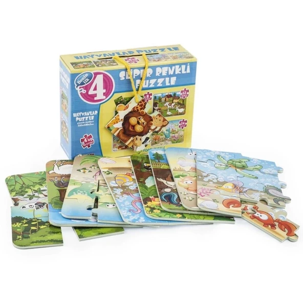 Litae Trend BFS Nessiworld 1481 DıyToy Süper Renkli 4'lü Puzzle - Hayvanlar / 8+12+16+24 Parça Puzzle - 2
