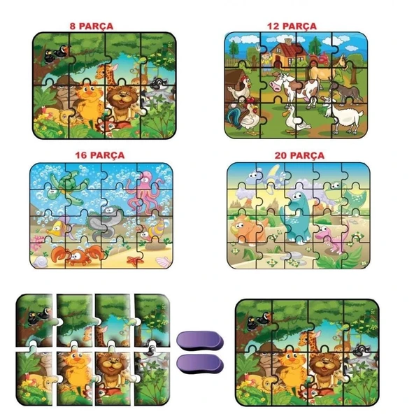 Litae Trend BFS Nessiworld 1481 DıyToy Süper Renkli 4'lü Puzzle - Hayvanlar / 8+12+16+24 Parça Puzzle - 4