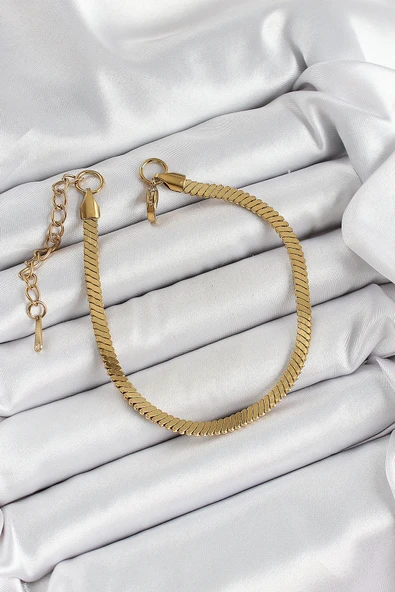 Litae Trend BFS 316L Çelik Gold Renk Yassı Zincir Model Kadın Bileklik - Resim 2