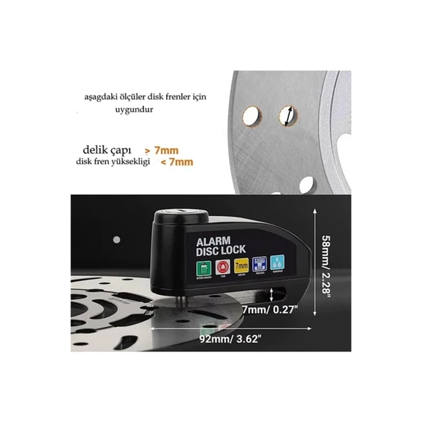Alarmlı Disk Kilidi Motorsiklet Scooter Bisiklet Sesli Alarm 110 Desibel Yüksek Ses - 4