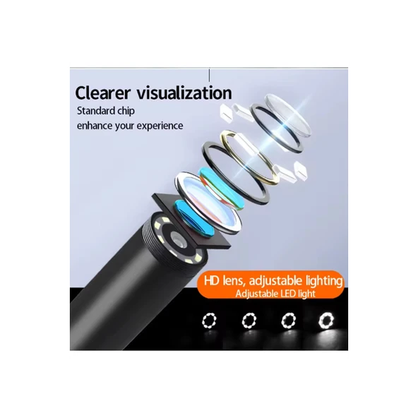 Ekranlı 3 Kameralı 10 Mt Hafıza Kart Destekli Sert Kablo Yılan Endoskop Kamera 8 Mm 4.3 Inc - 6