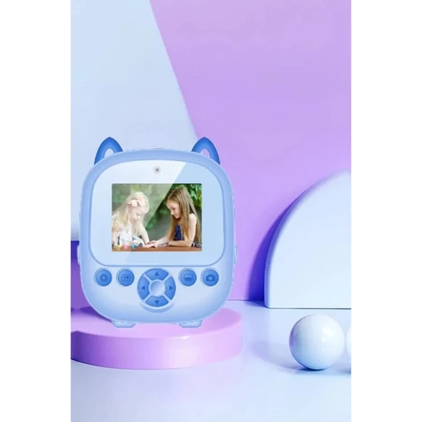 Dijital Video Fotoğraf App Destekli Çocuk Kamerası Termal Resim Kağıt Baskılı Yazıcı Mavi - Resim 2