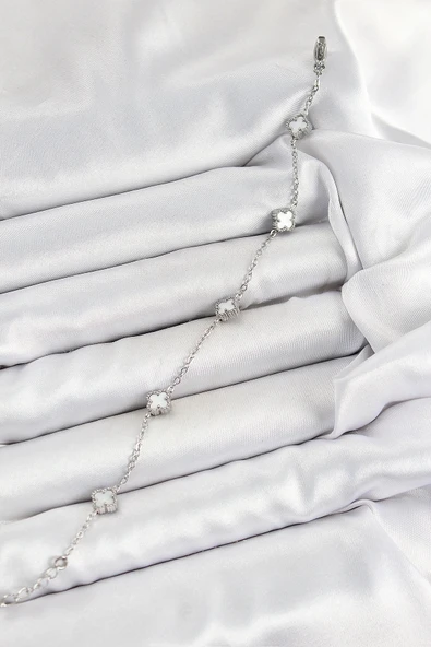 Litae Trend BFS 316L Çelik Beyaz Sedef Yonca Model Gümüş Renk Kadın Bileklik - Resim 2