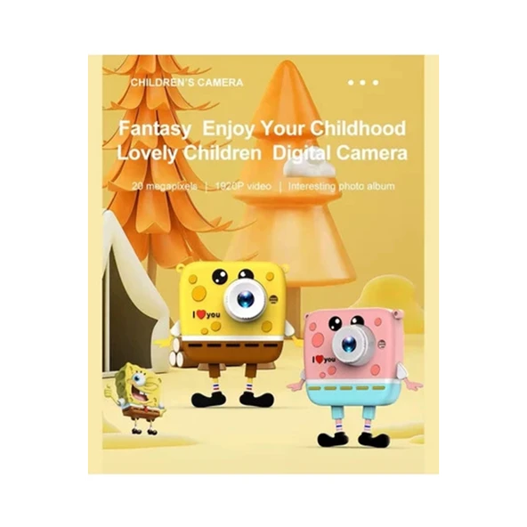 Sünger Bob Tasarımlı Yeni Nesil Çocuk Dijital Mini Fotoğraf Makinesi Çift Kamera - 5