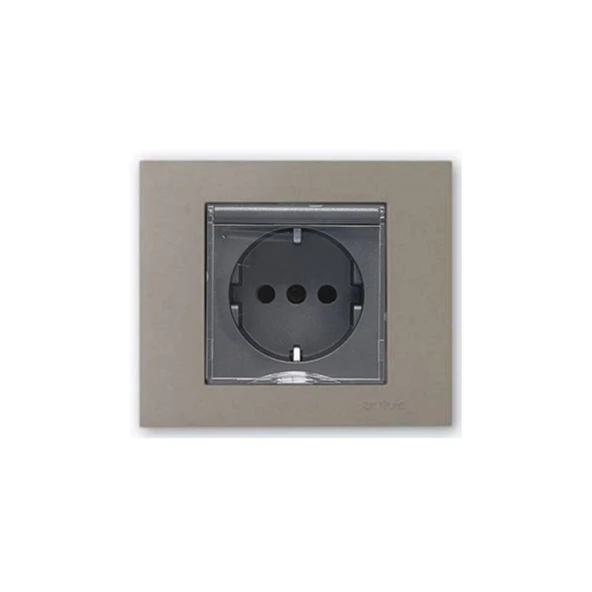 Grano Metalik Füme Kapaklı Topraklı Priz Antrasit Çerçeveli