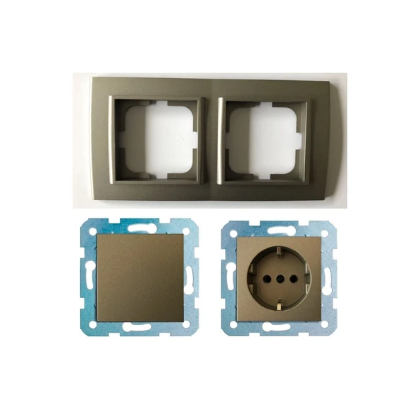 Ovivo Mina Antrasit Ikili Set - Anahtar - Topraklı Priz ürün görseli 1