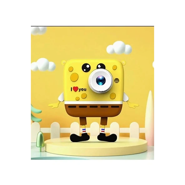 Sünger Bob Tasarımlı Yeni Nesil Çocuk Dijital Mini Fotoğraf Makinesi Çift Kamera - 4