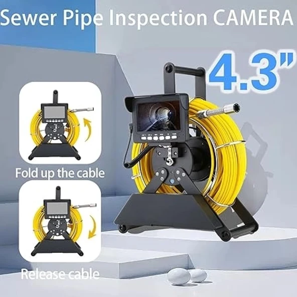 Profosyonel Ekranlı Kameralı 30 Metre Fiber Kablo Yılan Endoskop Kameralı Hafıza Kart Girişli Kuyu, Sondaj, Kanalizyasyon Kamerası 8 Mm 4.3 Inc - 1