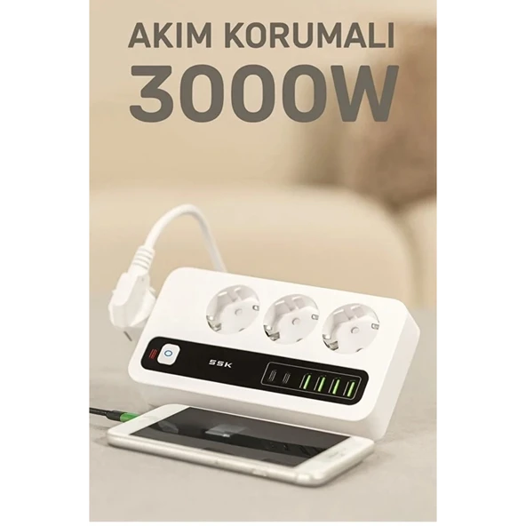 P10 3x Priz 3000w Akım Korumalı 4x Usb 2x Type-c Girişli Çoklu Priz - 3