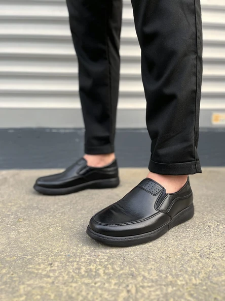 JY0410 Classique Bağcıksız Cilt Erkek Günlük Klasik Ayakkabı CST - Siyah - Resim 2
