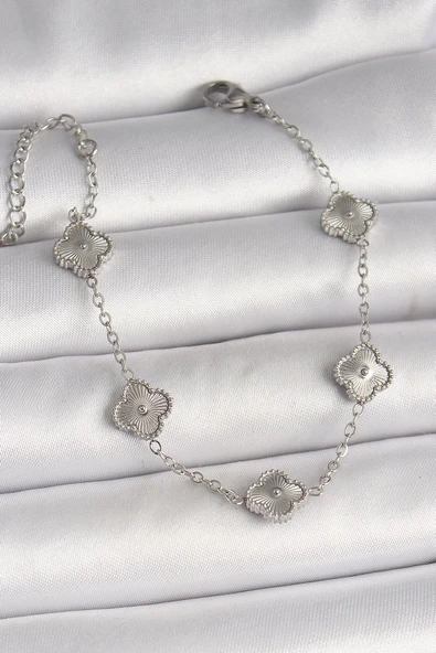 Litae Trend BFS 316L Çelik Gümüş Renk İşlemeli Baby Boy Yonca Model Kadın Bileklik ürün görseli 1