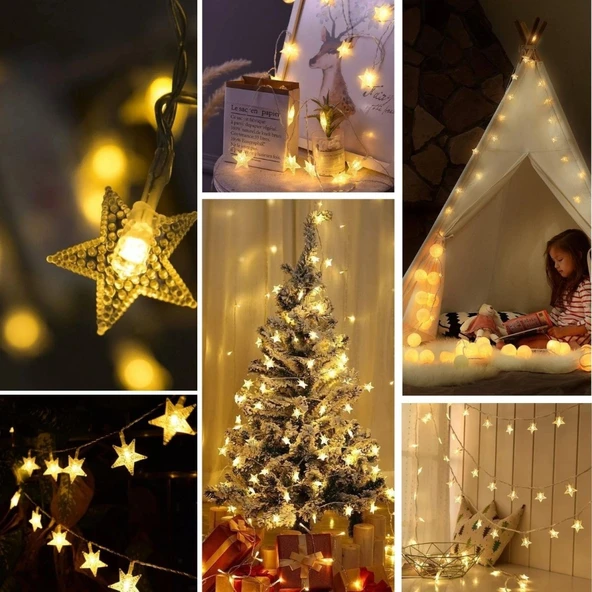 Buffer® 20 Adet Mini Yıldız Led 5 Metre Günışığı Rengi Dekoratif Led - Resim 4