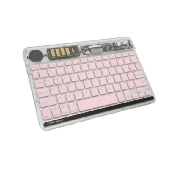 Zr612 Rgb Şeffaf Pembe Bluethooth Klavye