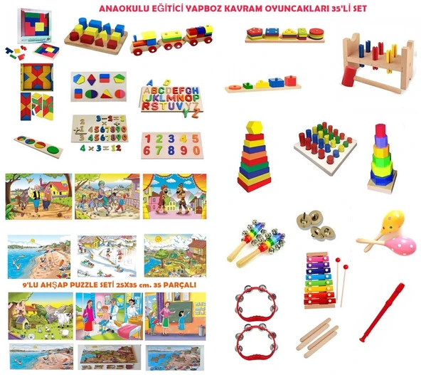 35’Li Montessori Ahşap Kavram Oyuncak Eğitici Puzzle Yapboz Seti