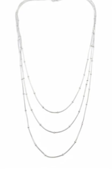 Top Boncuk Zincir Kolye - Gümüş ürün görseli