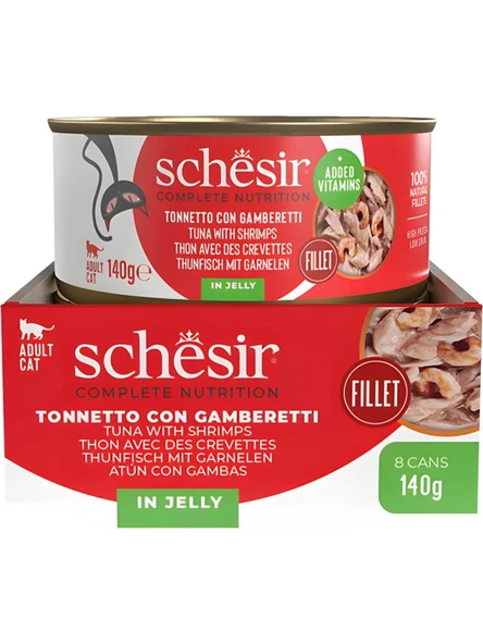 Schesir Tam ve Dengeli Ton Balığı ile Karidesli Jöle İçinde Kedi Konservesi 140g  Skt: 01/2028 - Resim 2