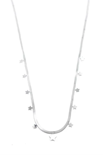 Yıldız Ezme Zincir Kolye - 45cm - Gümüş ürün görseli 1