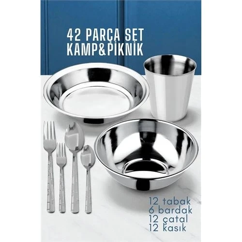 Litae Trend BFS 42 Parça Tabak Kase Bardak Çatla Kaşık Seti Kamp Piknik Seti