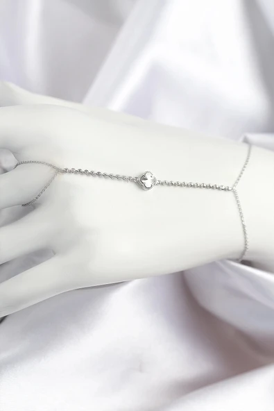 Litae Trend BFS Pirinç Zirkon Taşlı Yonca Model Gümüş Renk Şahmeran - 1