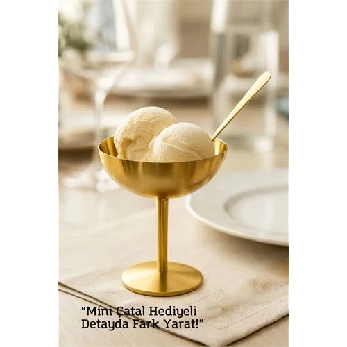 Litae Trend BFS Gold Inox Çelik Ayaklı Dondurma ve Sunum Kasesi – Tatlı, Lokum ve Sunum Kabı