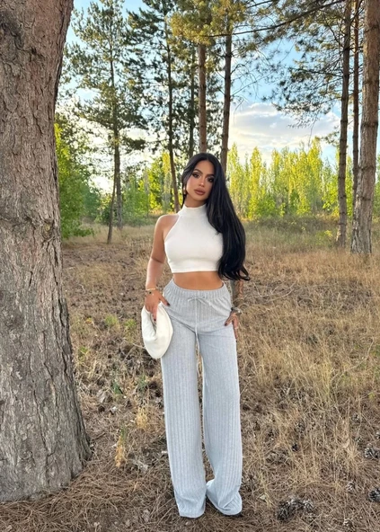 Fitilli şardonlu pantolon gri a4058 - Resim 5