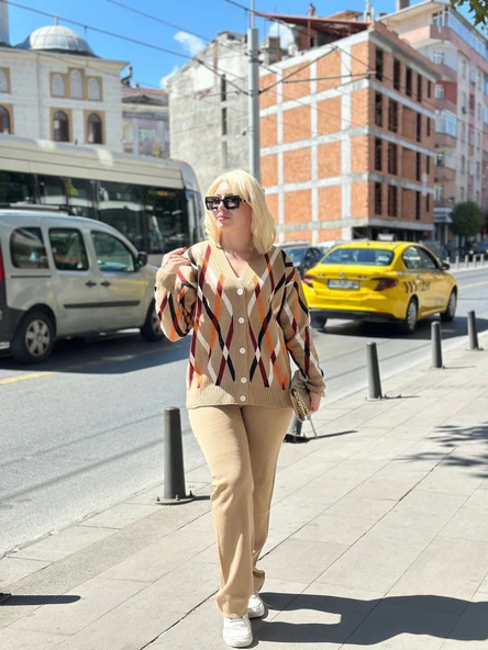 Hırka pantolon alt üst triko takım vizon - 2