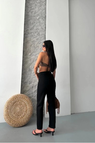 Mom fit enzim taş yıkama jeans pantolon siyah d2006 - 3