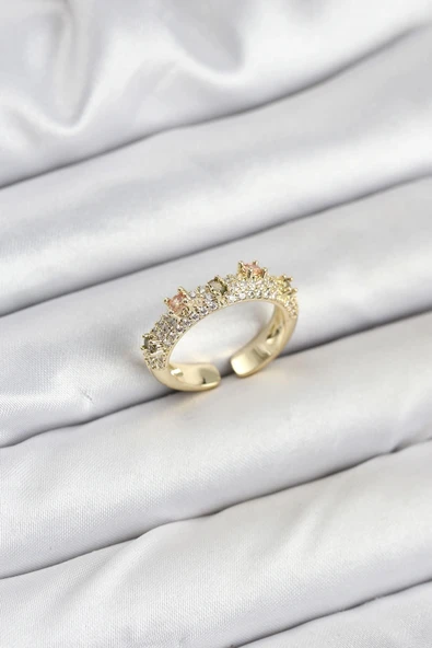 Litae Trend BFS Pirinç Gold Renk Zirkon Taşlı Vintage Kadın Yüzük - 1