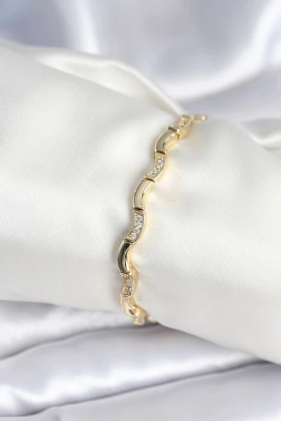 Litae Trend BFS Pirinç Gold Renk Dalgalı Model Kadın Bileklik - 1