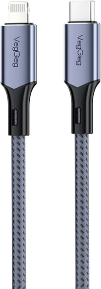 Veggieg 27W 3A USB Type-C to Lightning iPhone iPad Hızlı Şarj ve Data Kablosu 1.2 Metre - Resim 2