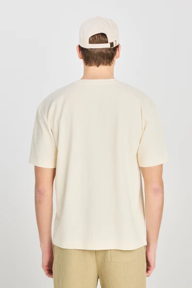 Relaxed Fit Geniş Kesim Bisiklet Yaka Pamuklu Kırık Beyaz T-Shirt L2510271102 - 3