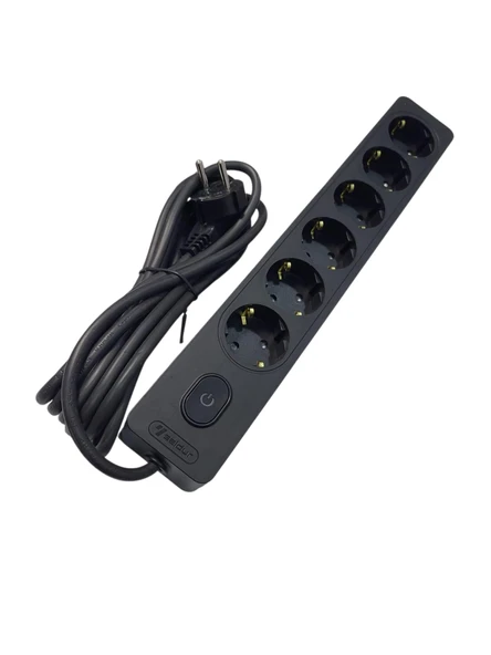 Seldur Altılı Anahtarlı Topraklı Grup Priz Siyah 3 mt ÇK ürün görseli 1